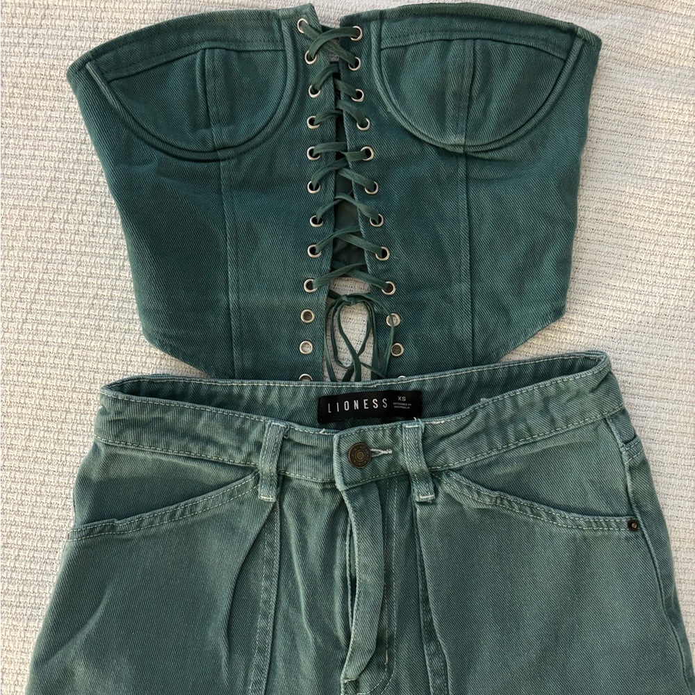 Lioness Green Miami Vice Lace-Up Corset and Cargo Pants Set